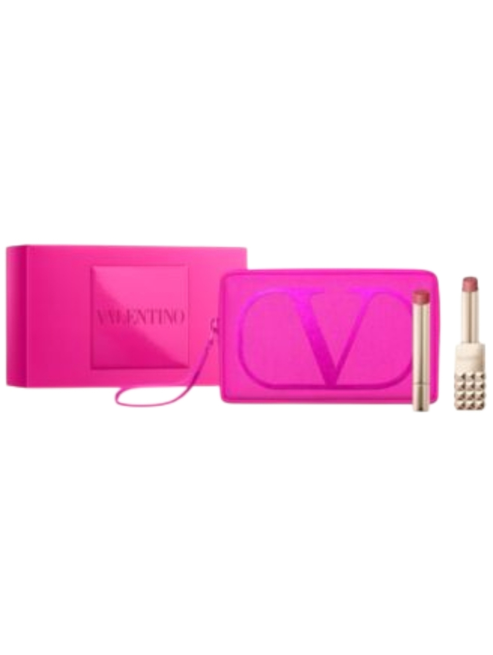 NWT Spike Valentino Buttery Matte Lipstick Set Cosmetic Bag Rose Full Size Nude